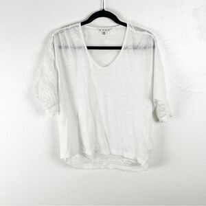 CABI Waverly 100% Linen White Dolman Sleeves Lace Aztec Back Print V-Neck Top XS
